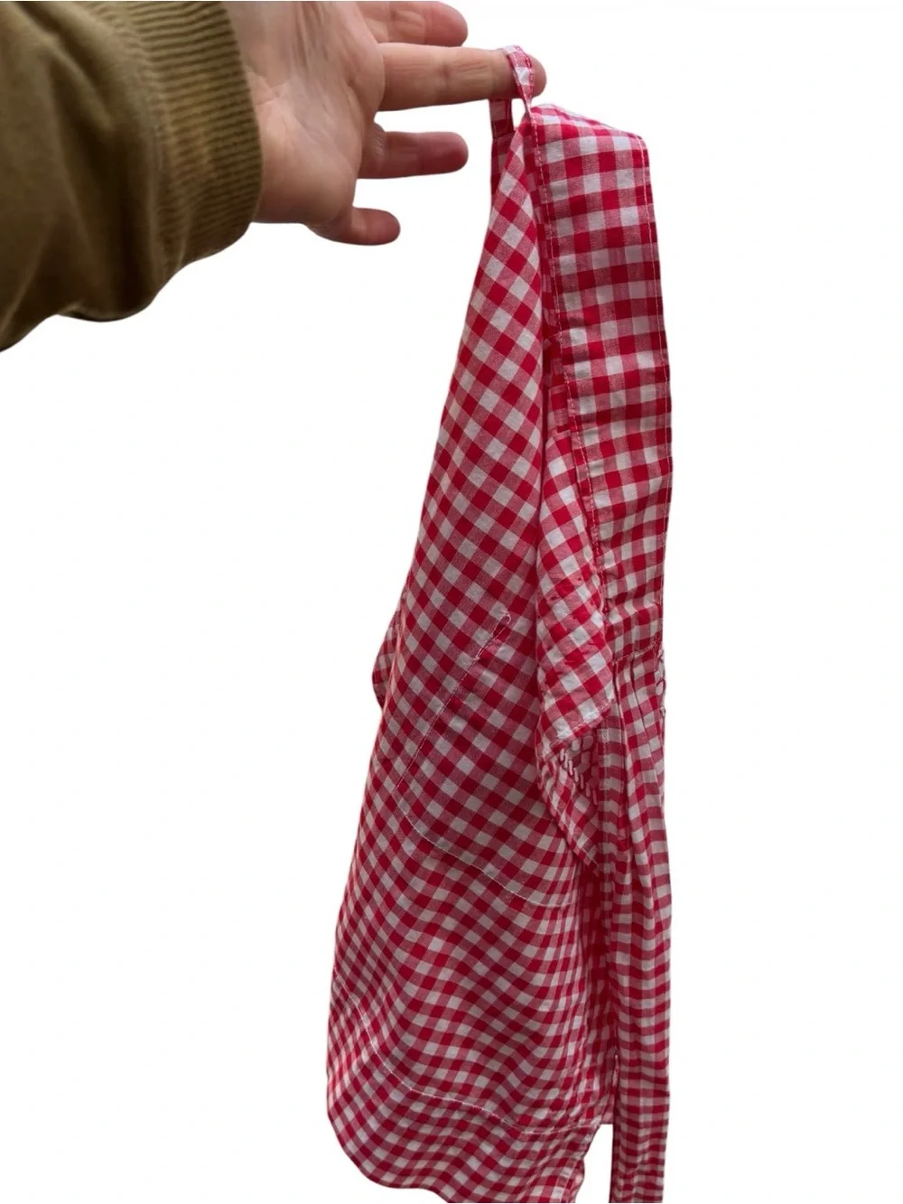 Vintage Red & White Gingham Half Apron with Pockets & Woven Detail Cottagecore